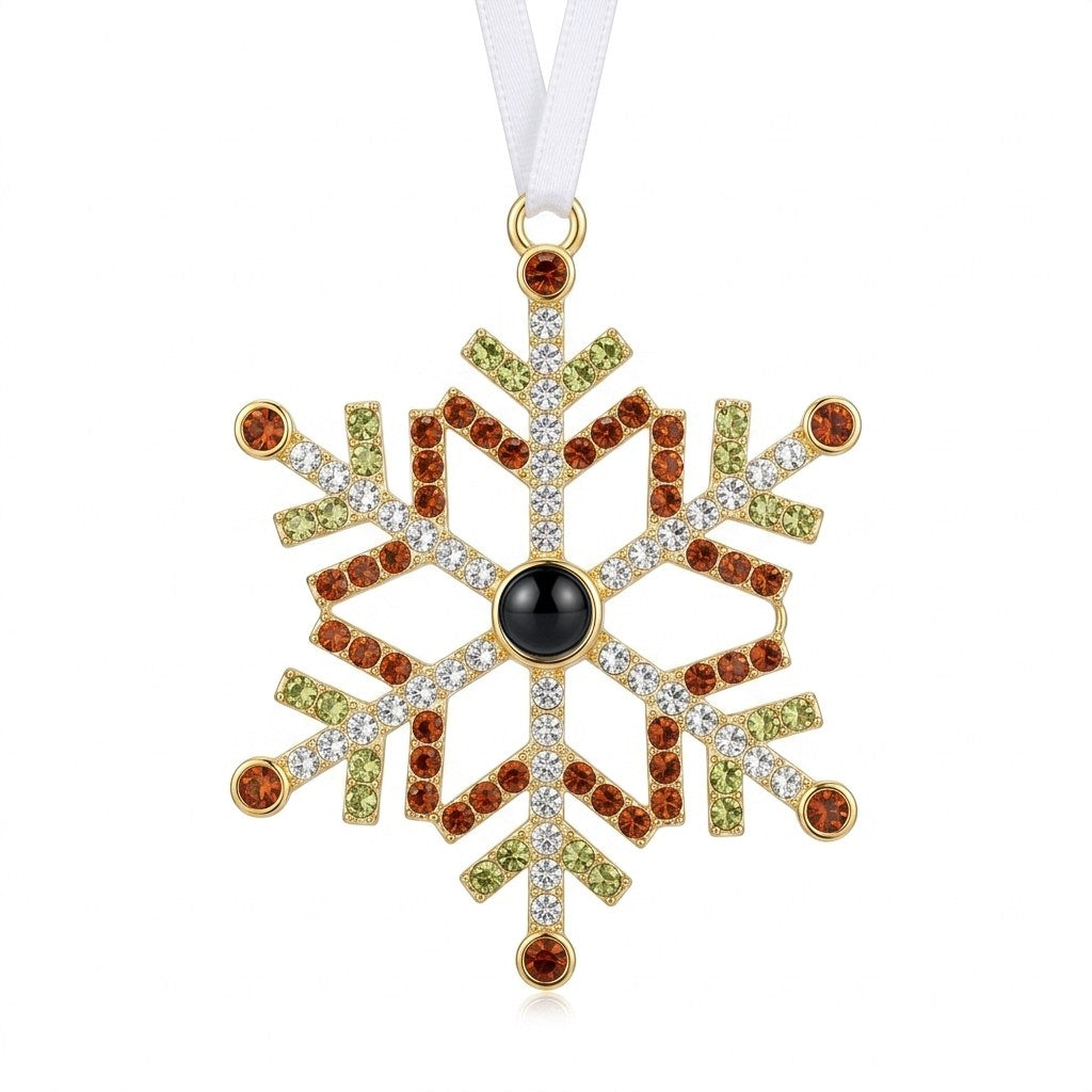 Personalized Pavé Snowflake Photo Projection Ornament - Mixed Color1