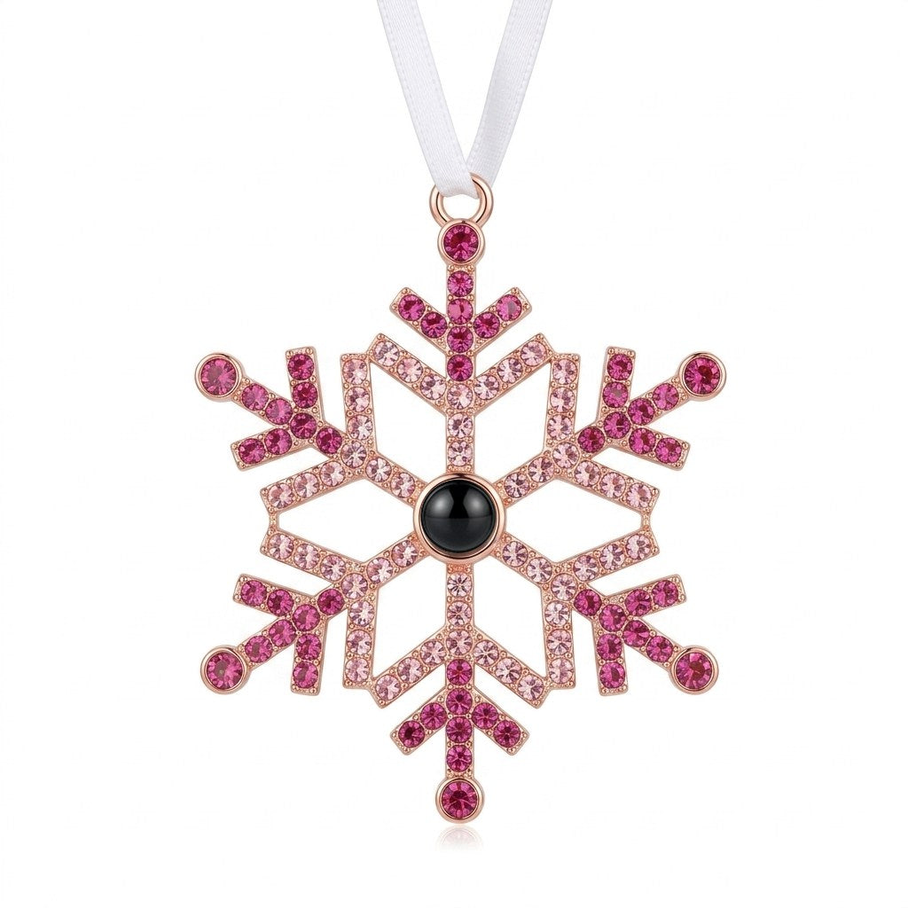 Personalized Pavé Snowflake Photo Projection Ornament - Red & Rose Gold