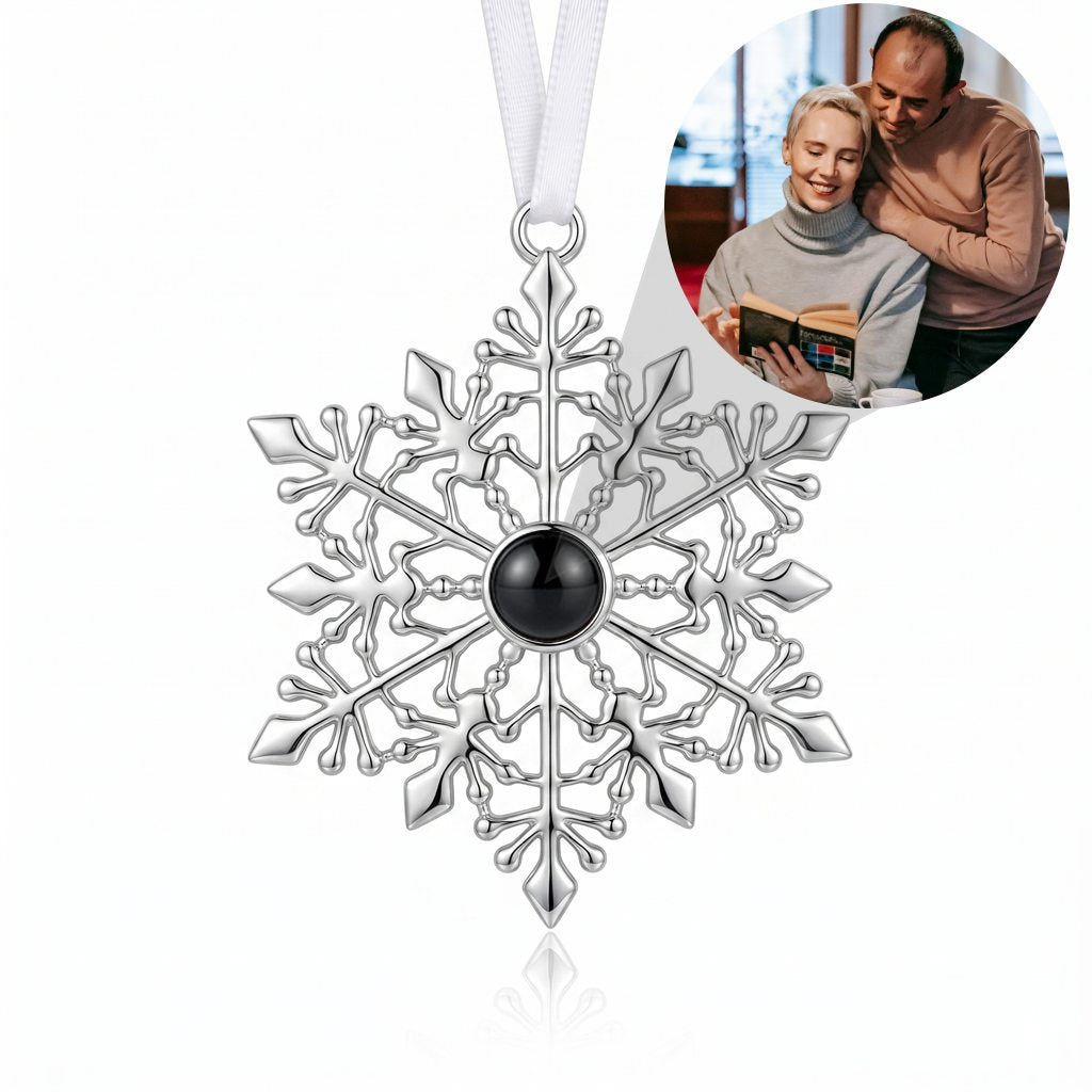 Personalized Snowflake Photo Projection Ornament - Silver