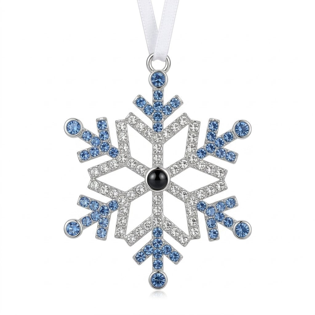 Personalized Pavé Snowflake Photo Projection Ornament - Silver & Blue