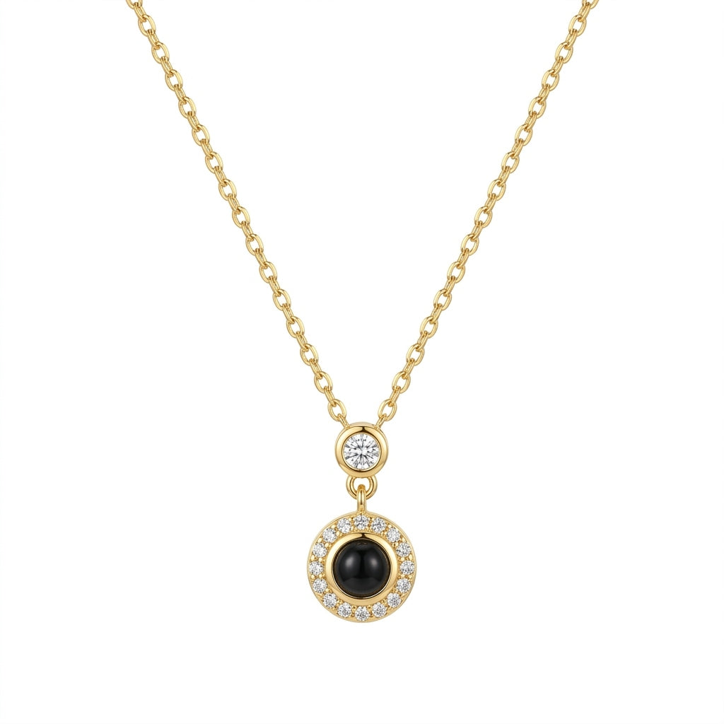 Personalized Sparkling Circle Photo Projection Necklace - Gold