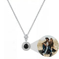 Personalized Sparkling Circle Photo Projection Necklace - Silver