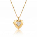 Personalized Sparkling Heart Photo Locket Necklace - Gold