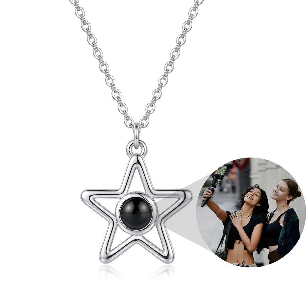 Personalized Star Pendant Photo Projection Necklace - Silver