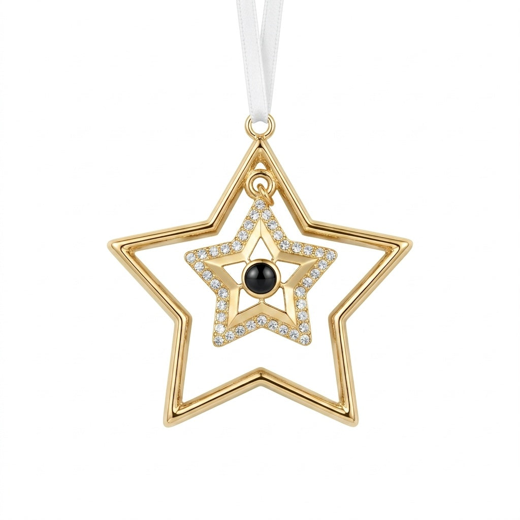 Personalized Star Photo Projection Ornament - Gold