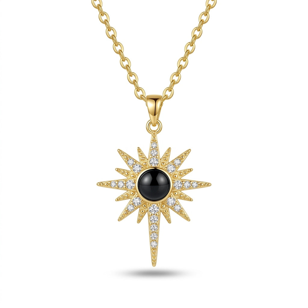 Personalized Starburst Photo Projection Necklace - Gold