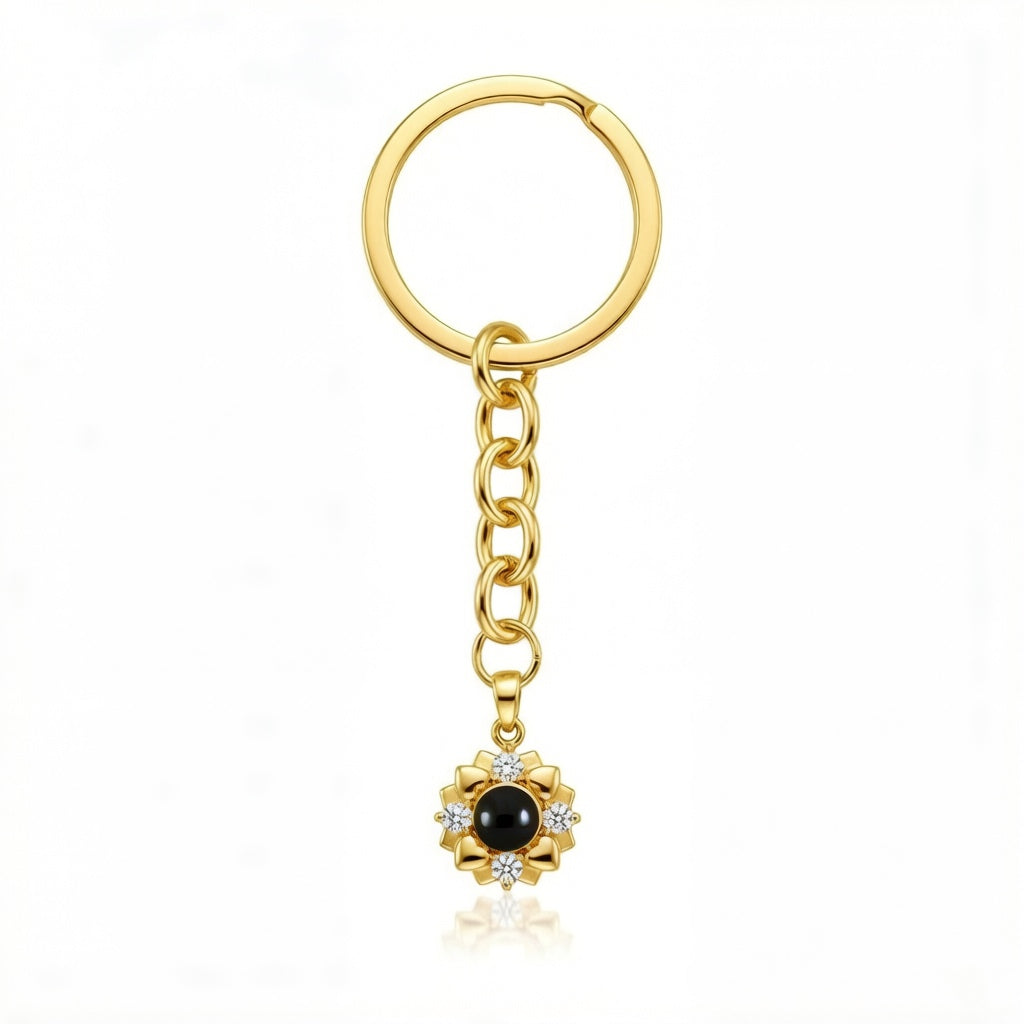 Personalized Sunflower Photo Projection Keychain - Gold
