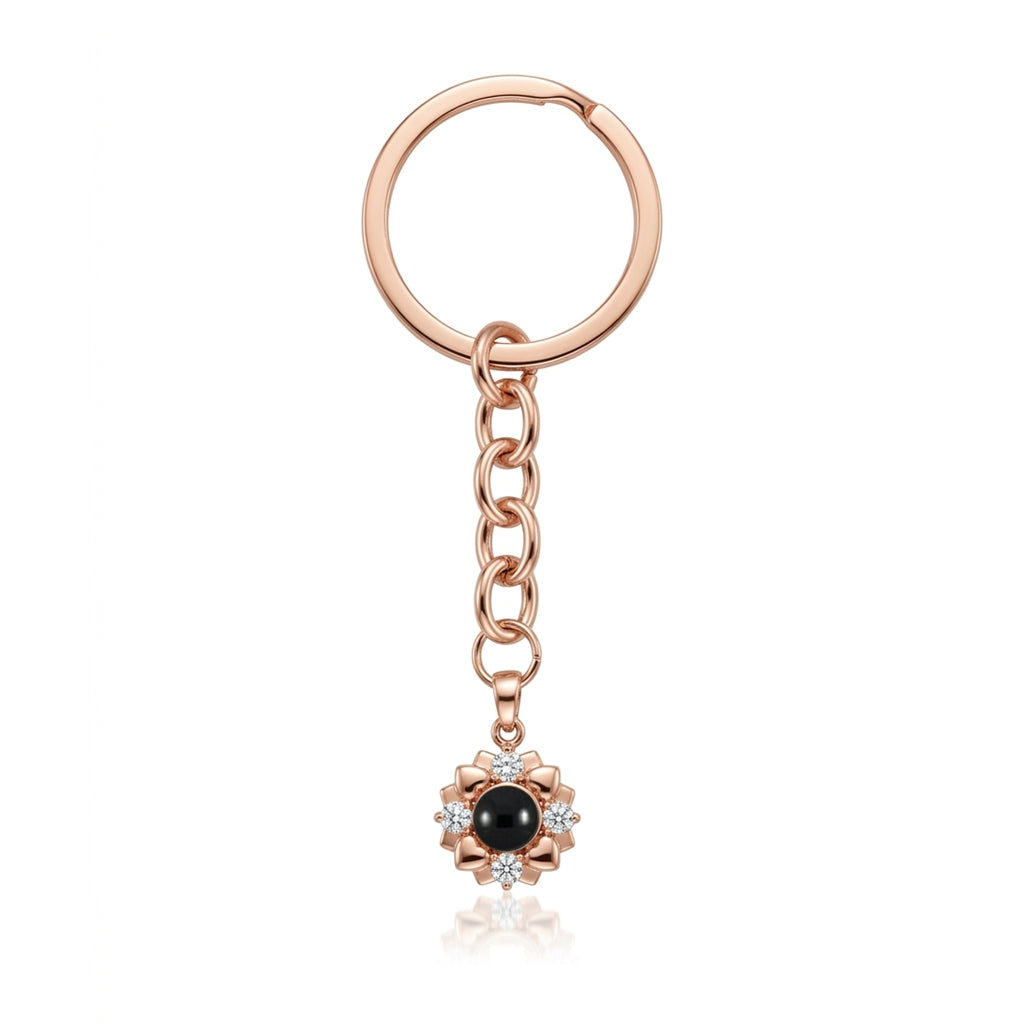 Personalized Sunflower Photo Projection Keychain - Rose Gold