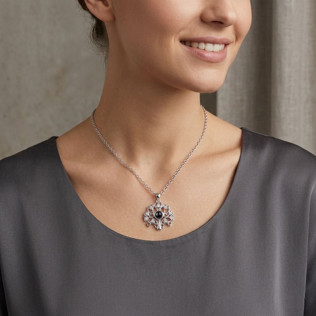 Personalized Tree Of Life Photo Projection Necklace - Silver1