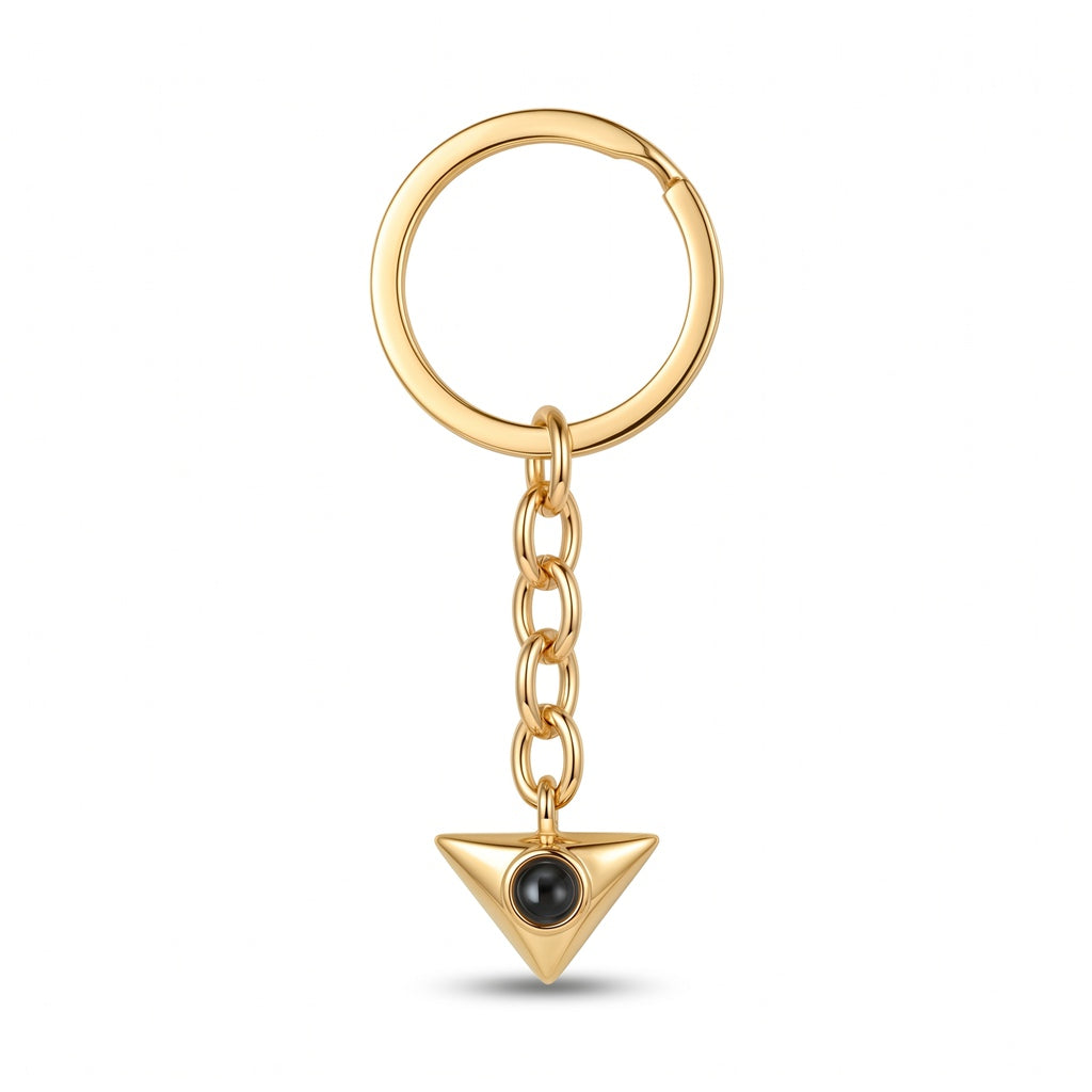 Personalized Triangle Photo Projection Keychain - Gold
