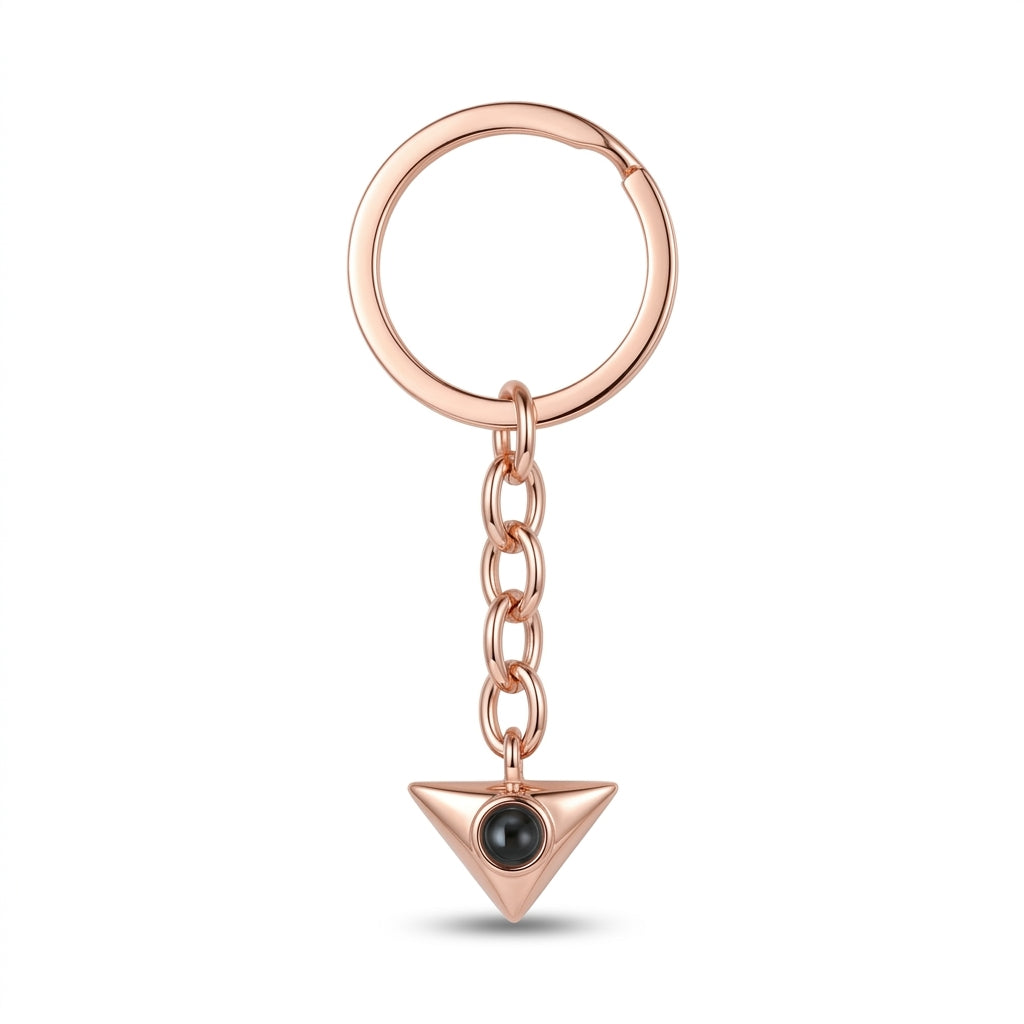 Personalized Triangle Photo Projection Keychain - Rose Gold