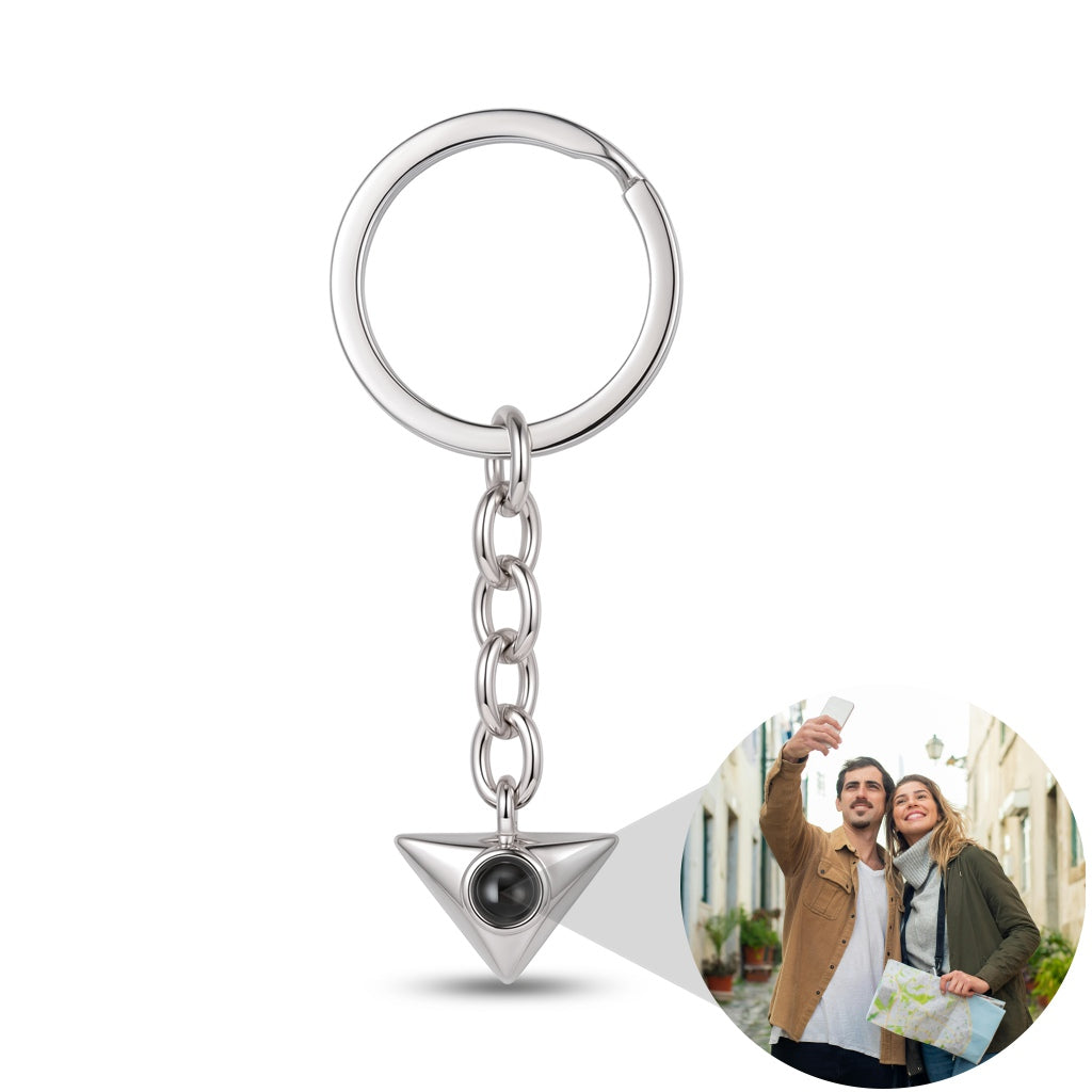 Personalized Triangle Photo Projection Keychain - Silver