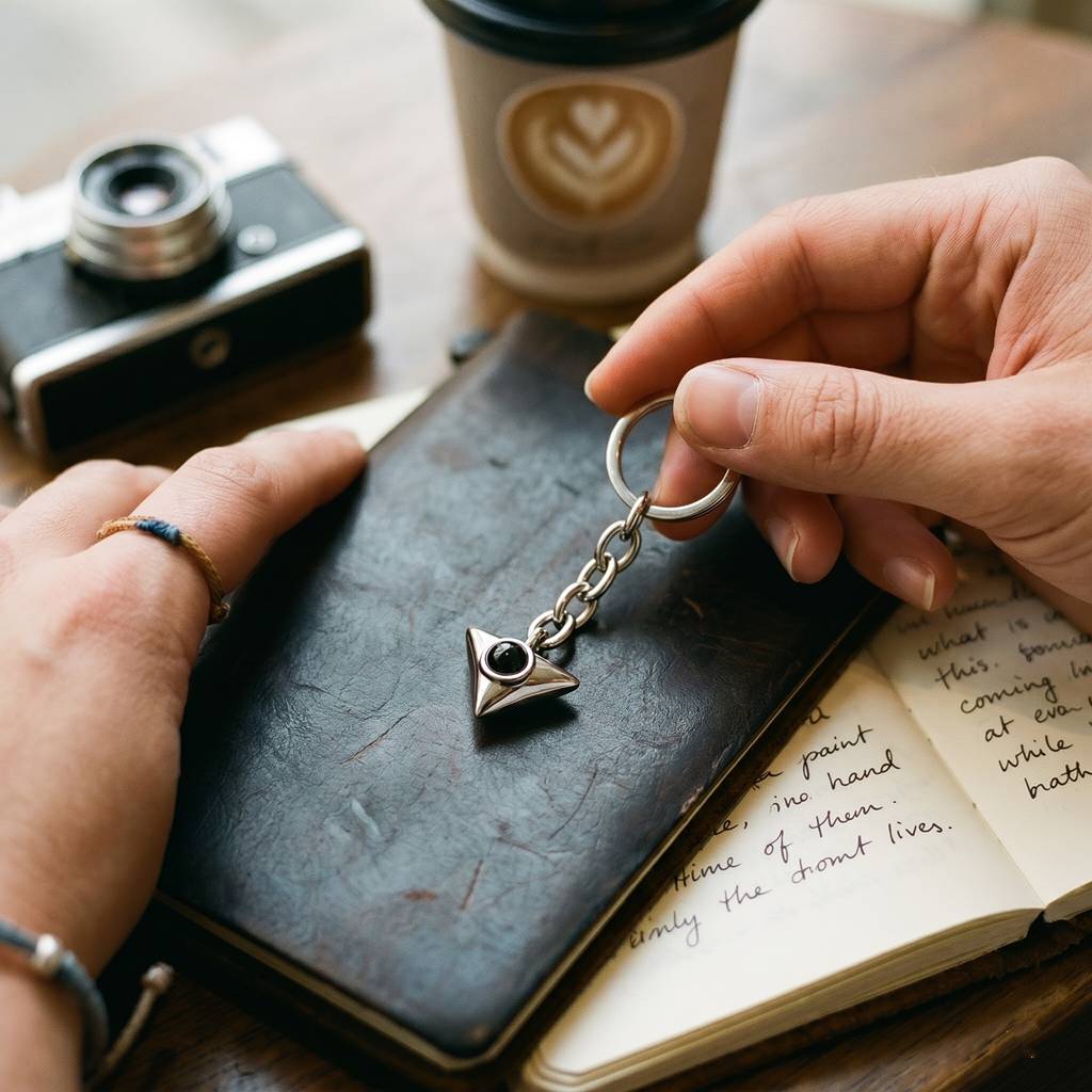 Personalized Triangle Photo Projection Keychain - Silver1