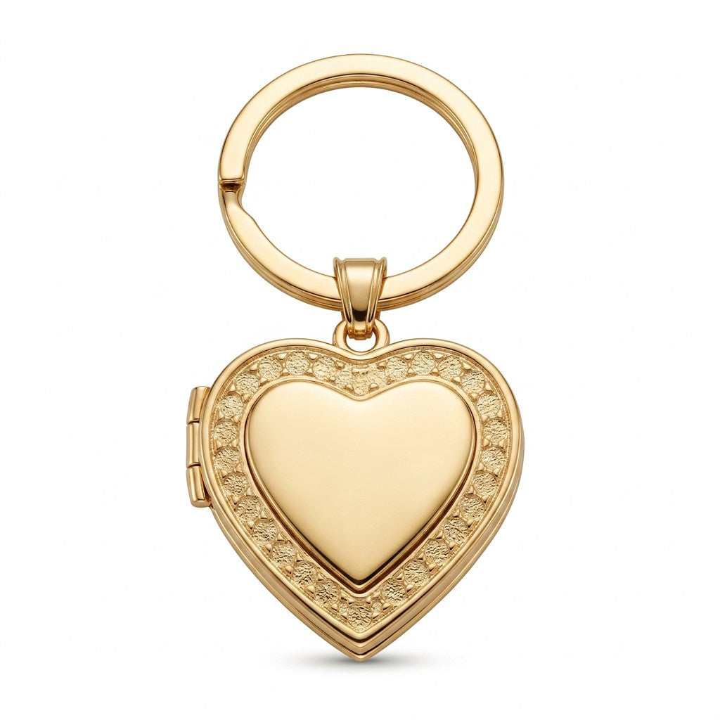 Personalized Vintage Lace Heart Photo Locket Keychain - Gold