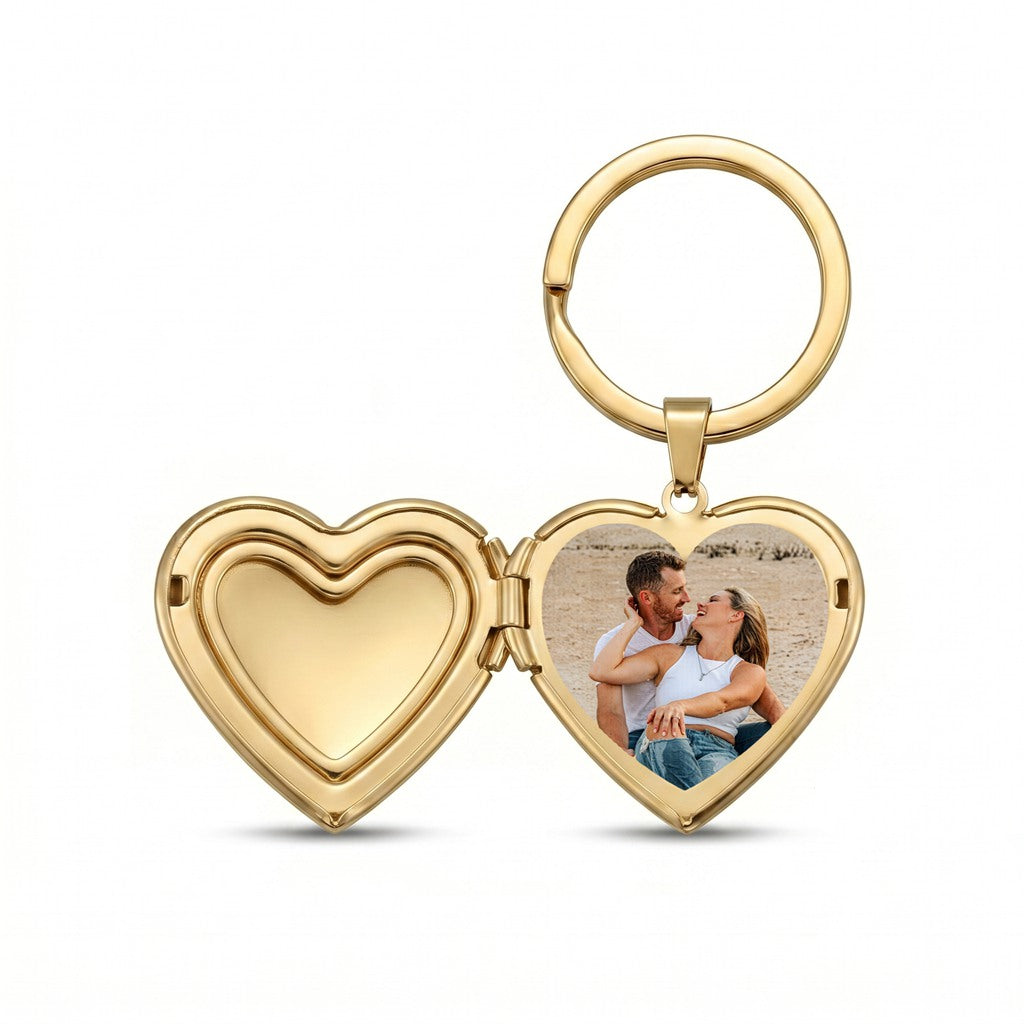 Personalized Vintage Lace Heart Photo Locket Keychain - Gold1