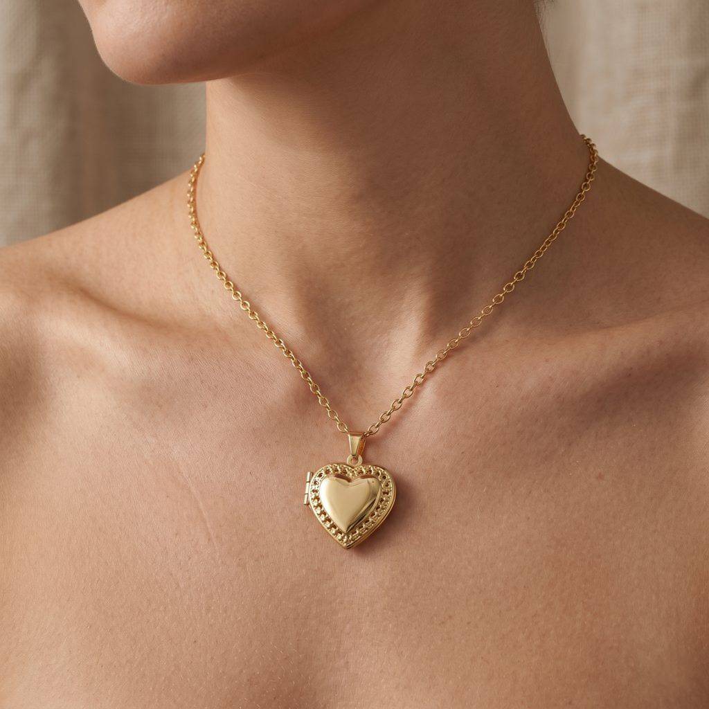 Personalized Vintage Lace Heart Photo Locket Necklace - Gold3