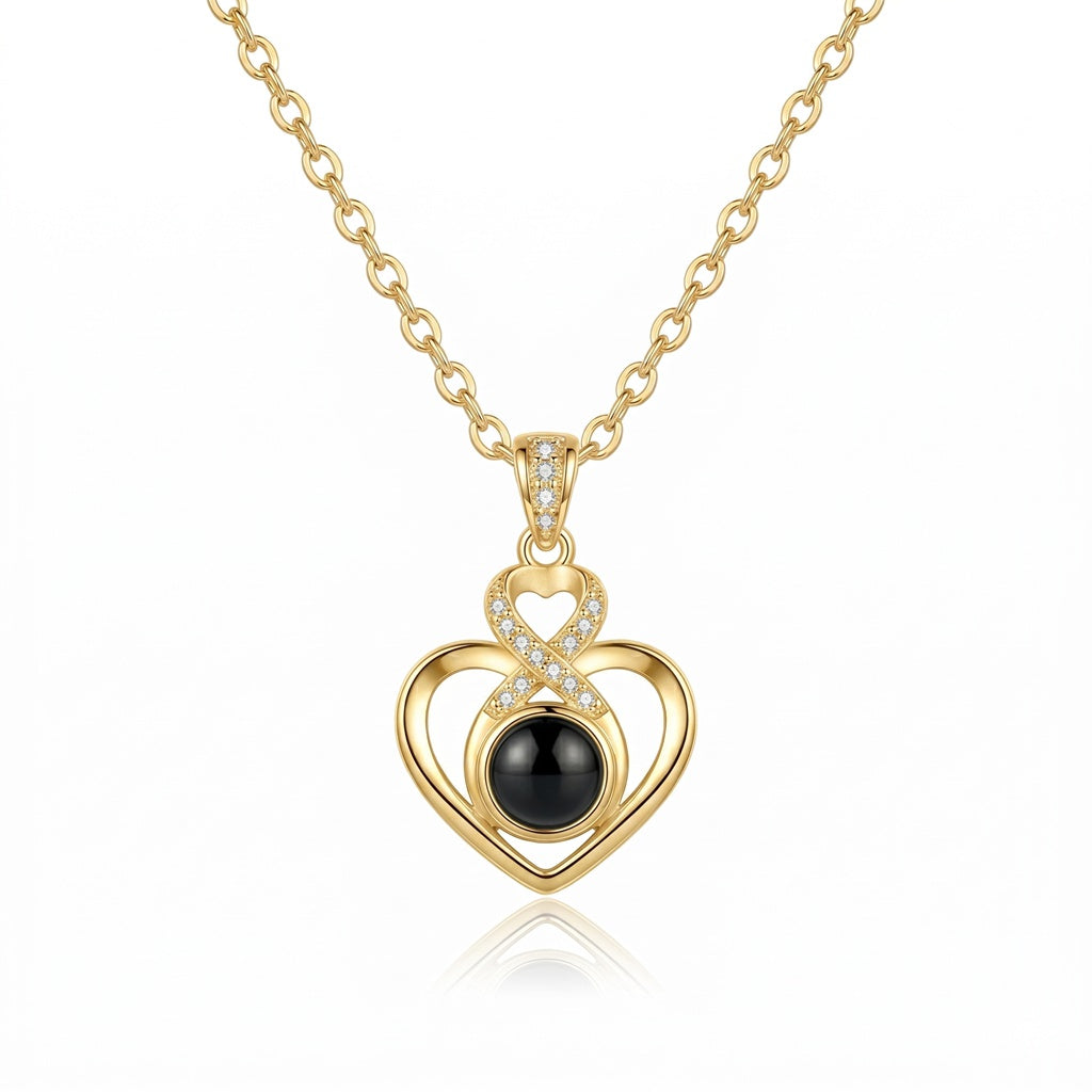Personalized infinity Heart Photo Projection Necklace - Gold