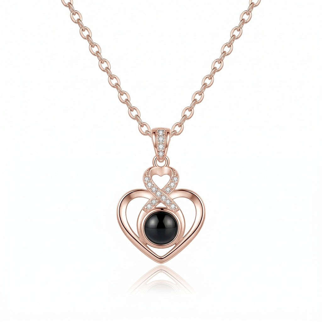 Personalized infinity Heart Photo Projection Necklace - Rose Gold