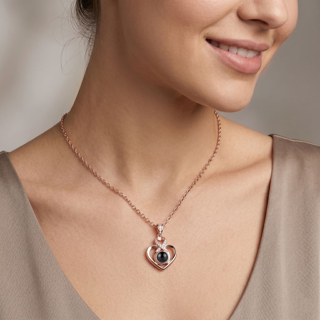 Personalized infinity Heart Photo Projection Necklace - Rose Gold1