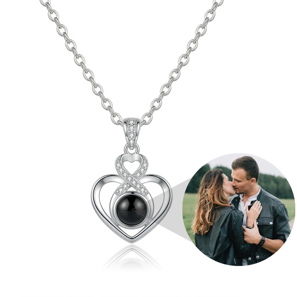 Personalized infinity Heart Photo Projection Necklace - Silver