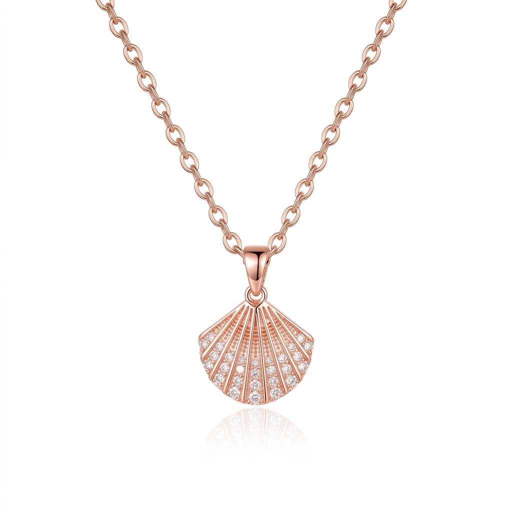 Rose Gold Personalized Engravable Shell Necklace with Zirconia