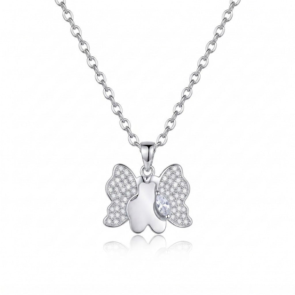 Silver Personalized Engravable CZ Pave Butterfly Necklace