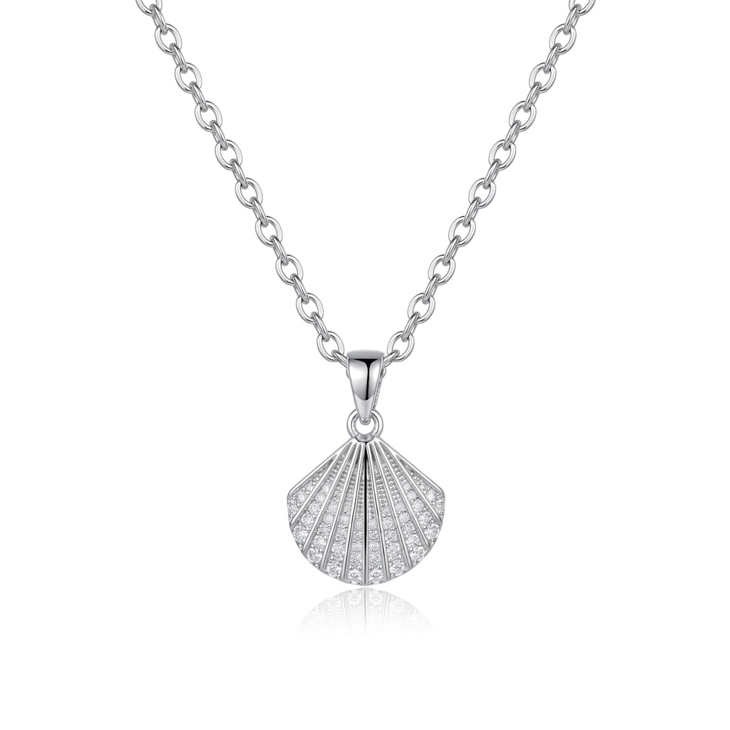 Silver Personalized Engravable Shell Necklace with Zirconia