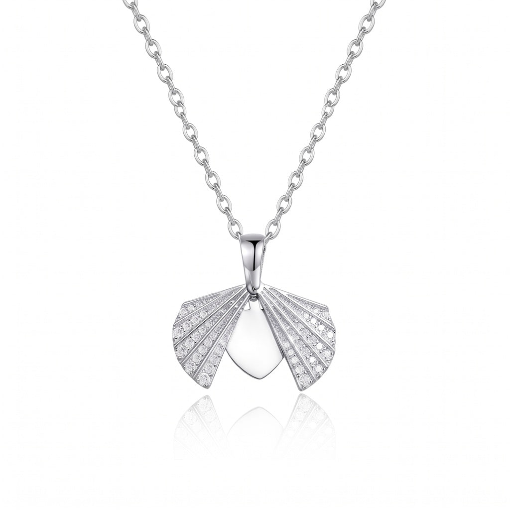 Silver Personalized Engravable Shell Necklace with Zirconia