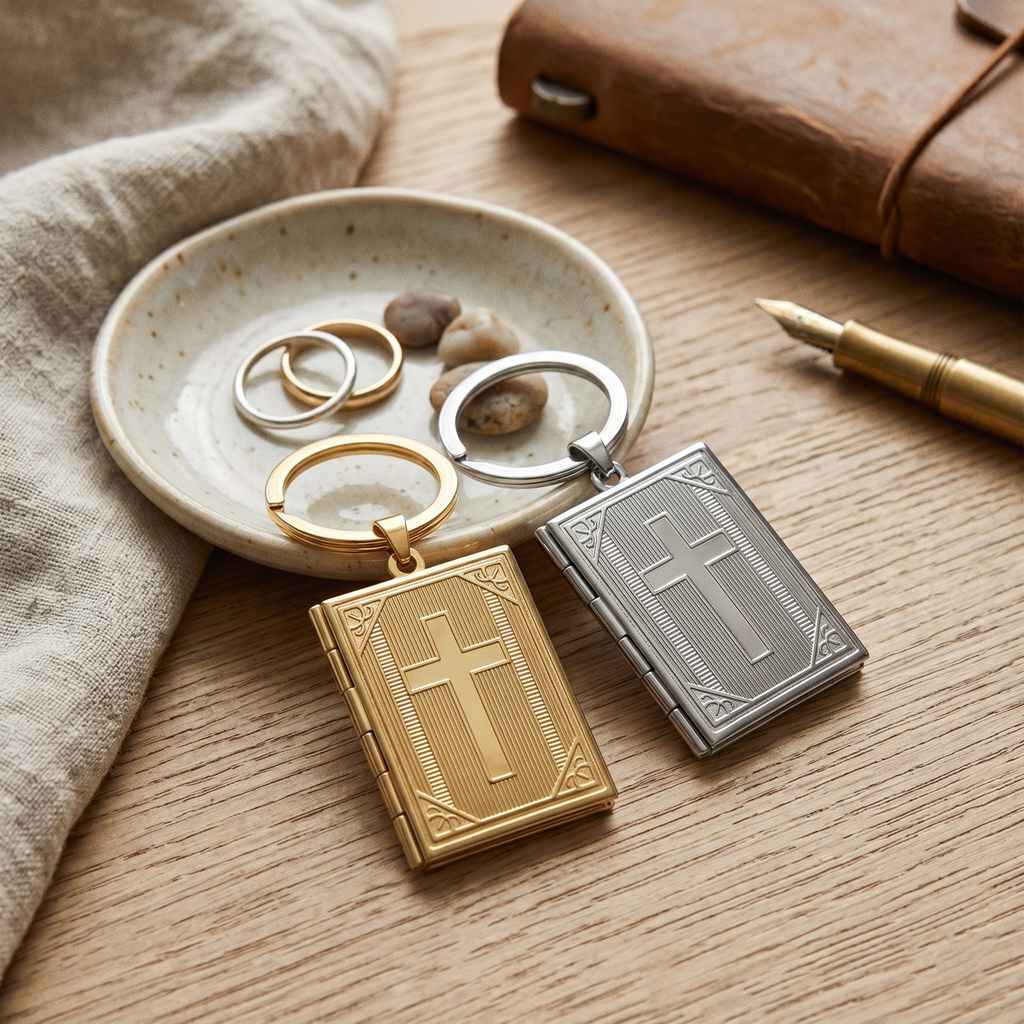 Personalized Cross Photo Locket Keychain