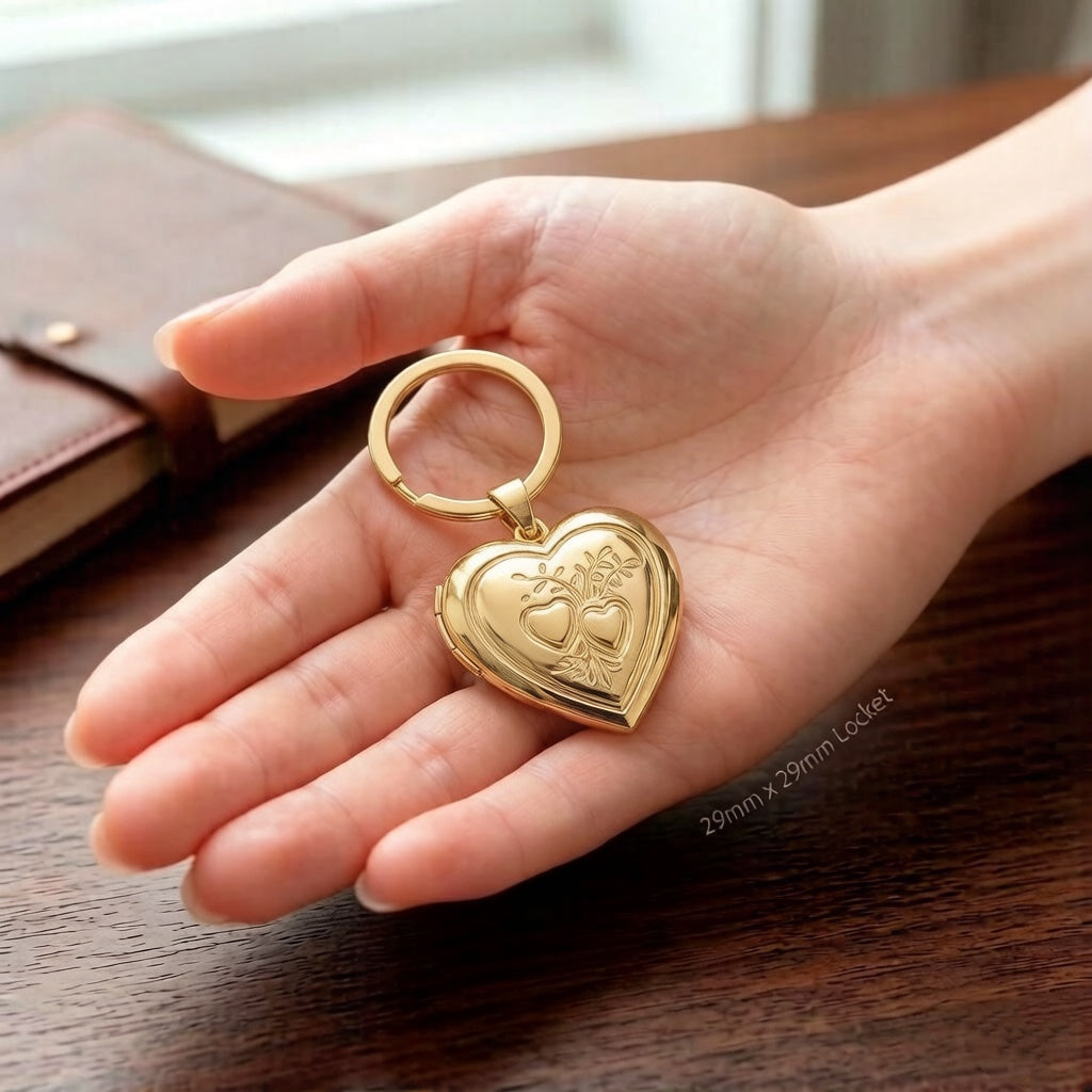 Personalized Double Heart Photo Locket Keychain