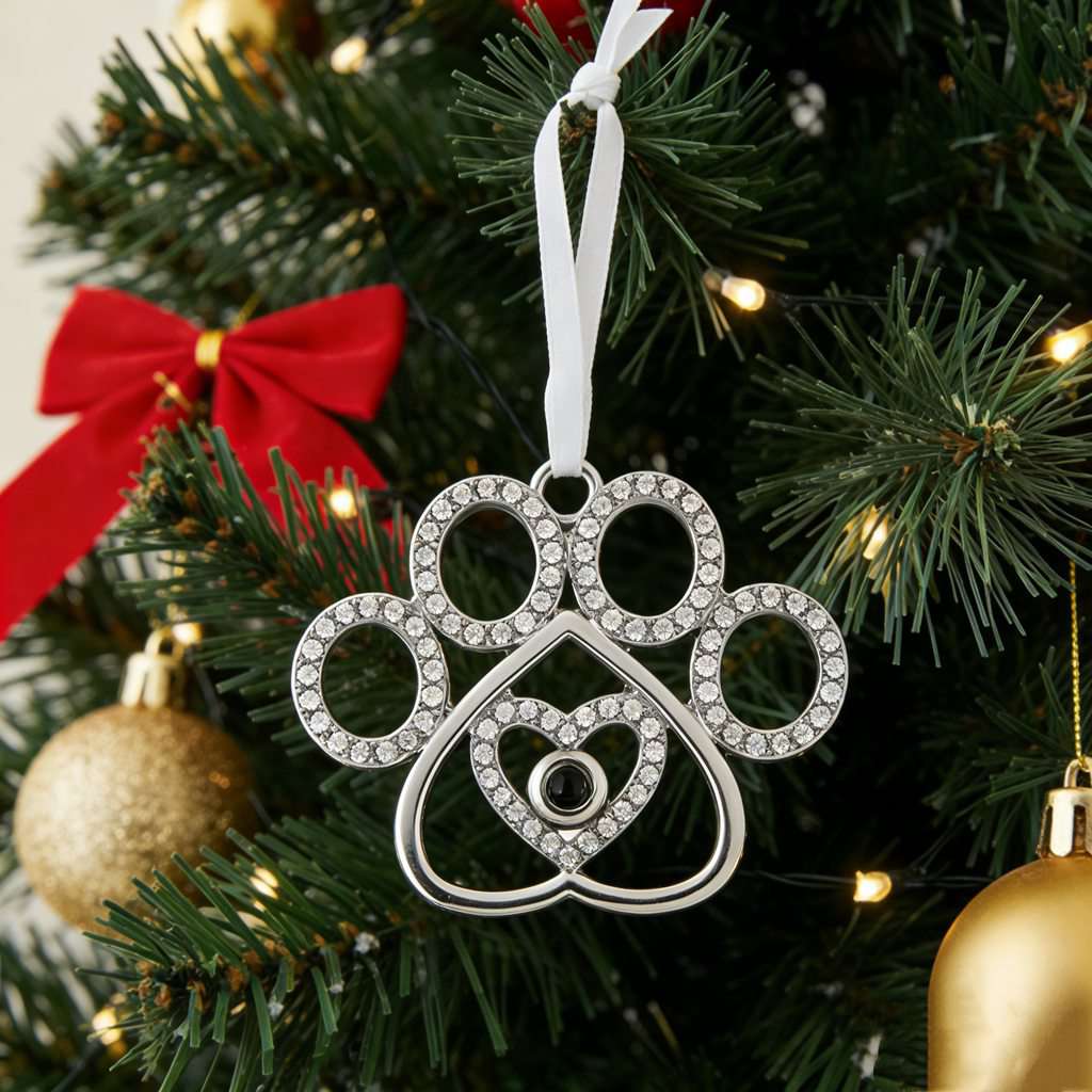 Personalized Dog Paw Print Photo Projection Ornament