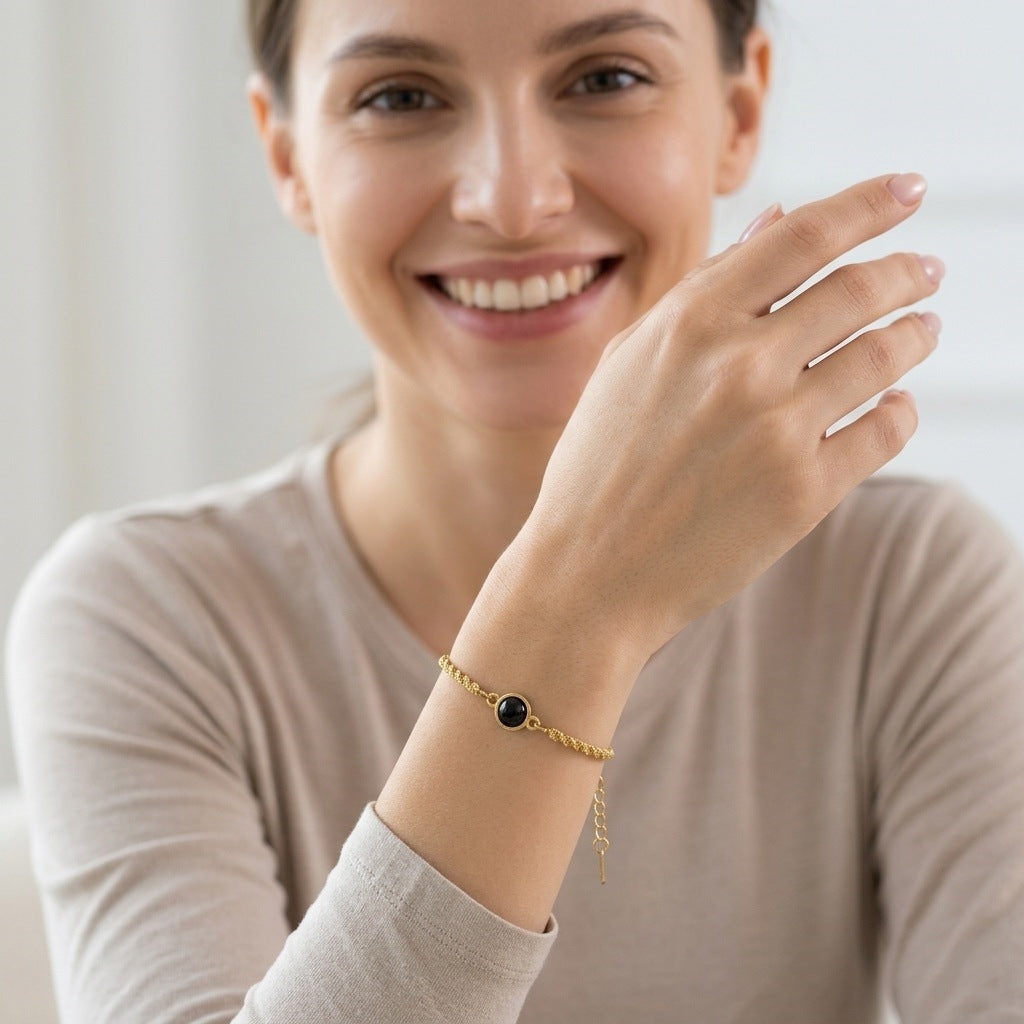 Personalized Twisted Chain Photo Projection Bracelet - Gold