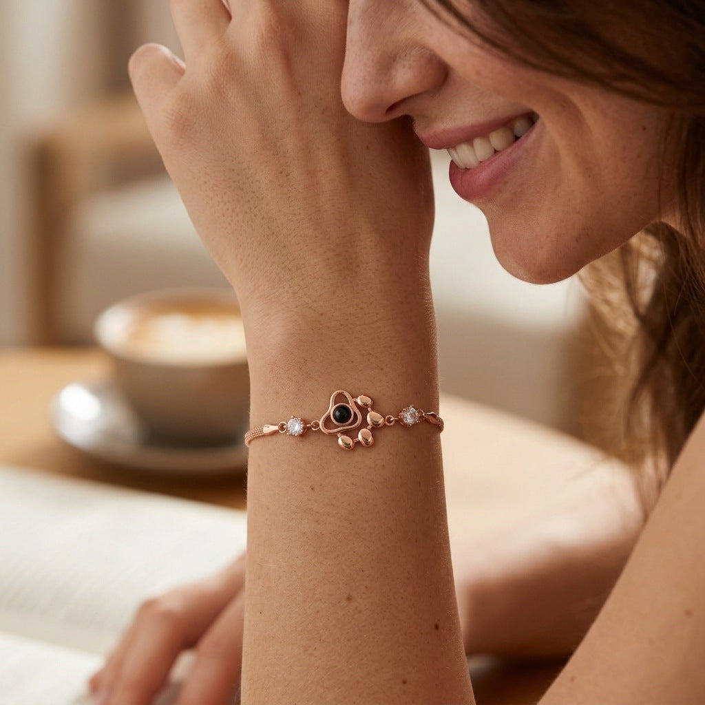 Personalized Dog Paw Photo Projection Bracelet - Rose Gold1
