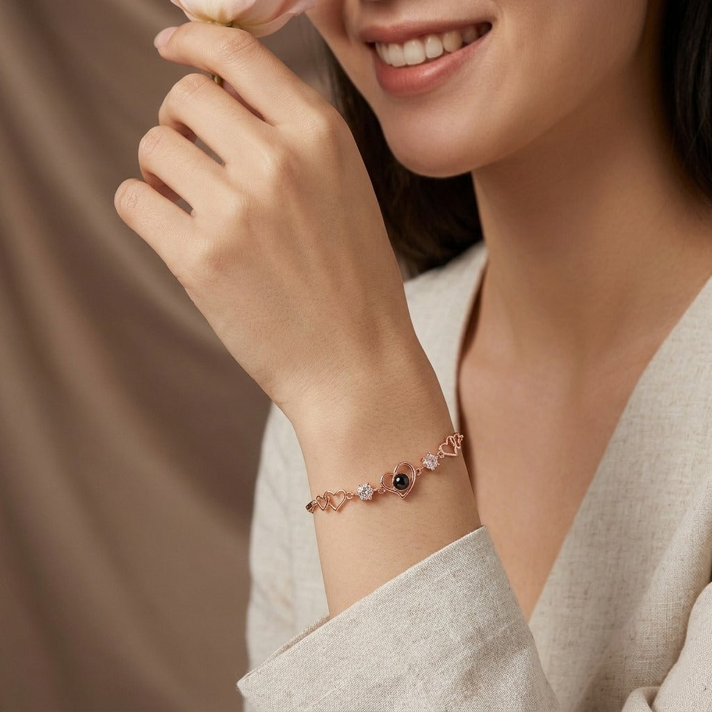 Personalized Bamboo Link Chain Photo Projection Bracelet - Rose Gold1