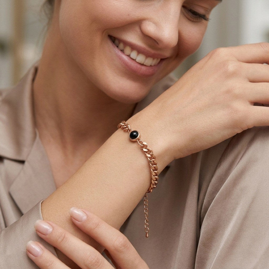 Personalized Curb Chain Photo Projection Bracelet - Rose Gold1