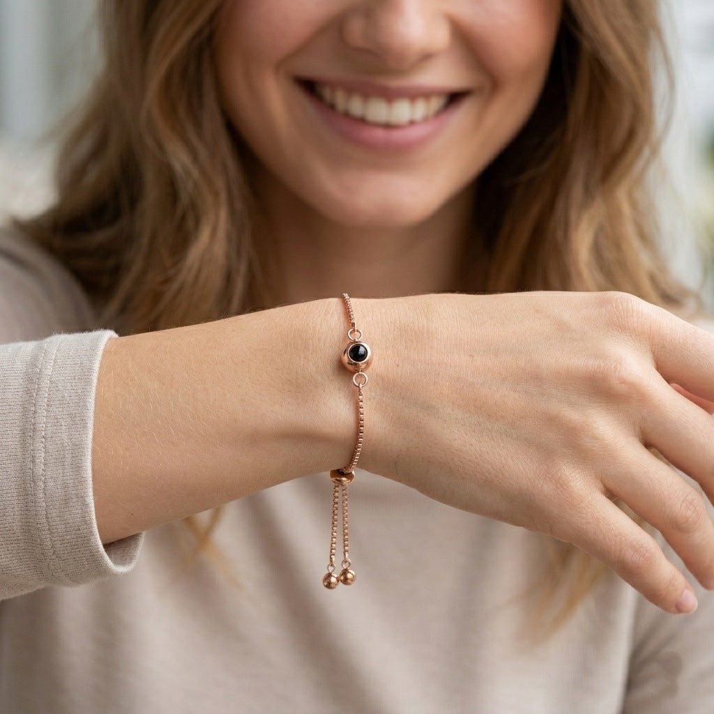 Personalized Box Chain Minimalist Photo Projection Bracelet - Rose Gold1