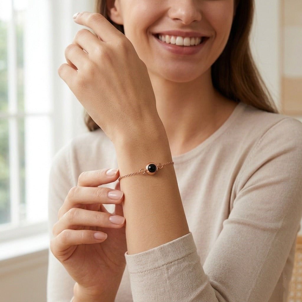 Personalized Circle Photo Projection Bracelet - Gold1