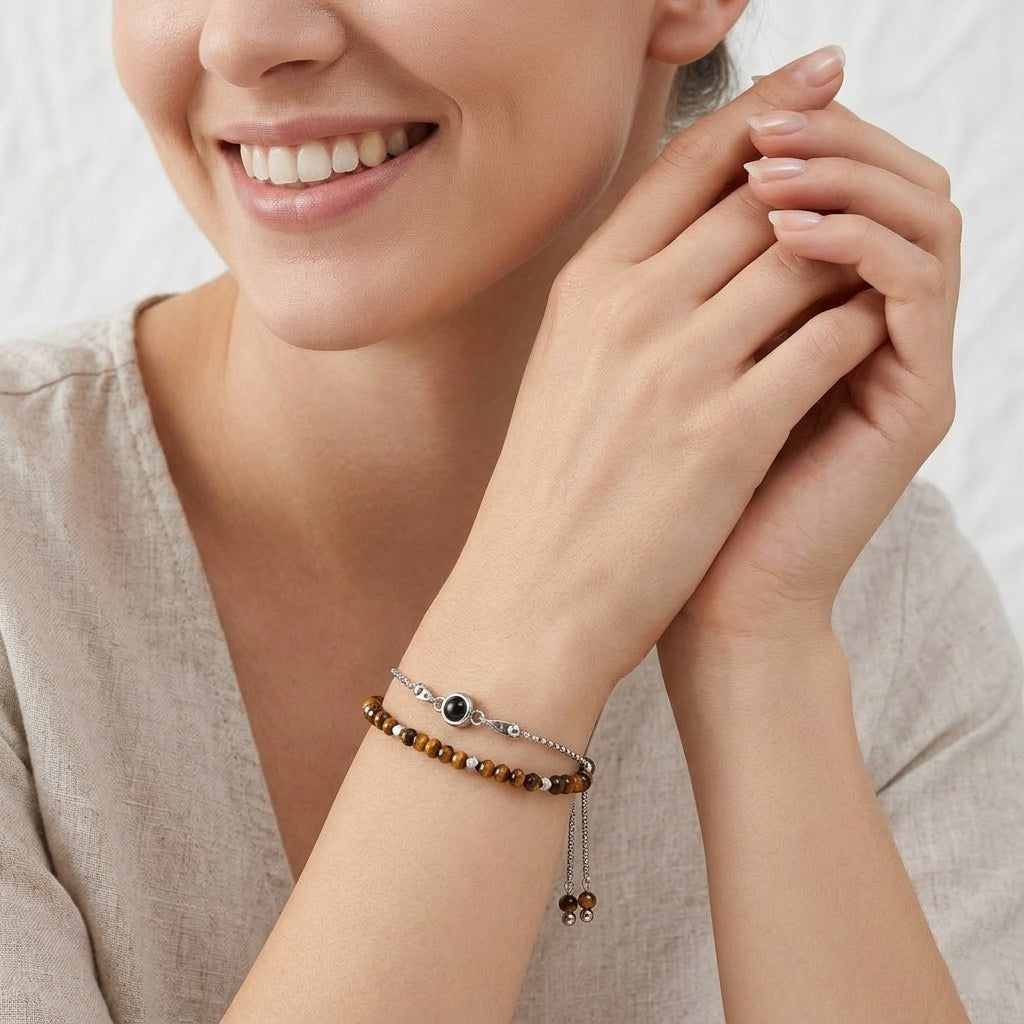 Personalized Layered Snake Chain Photo Projection Bracelet
