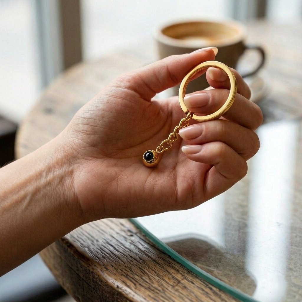 Personalized Circle Photo Projection Keychain - Gold1