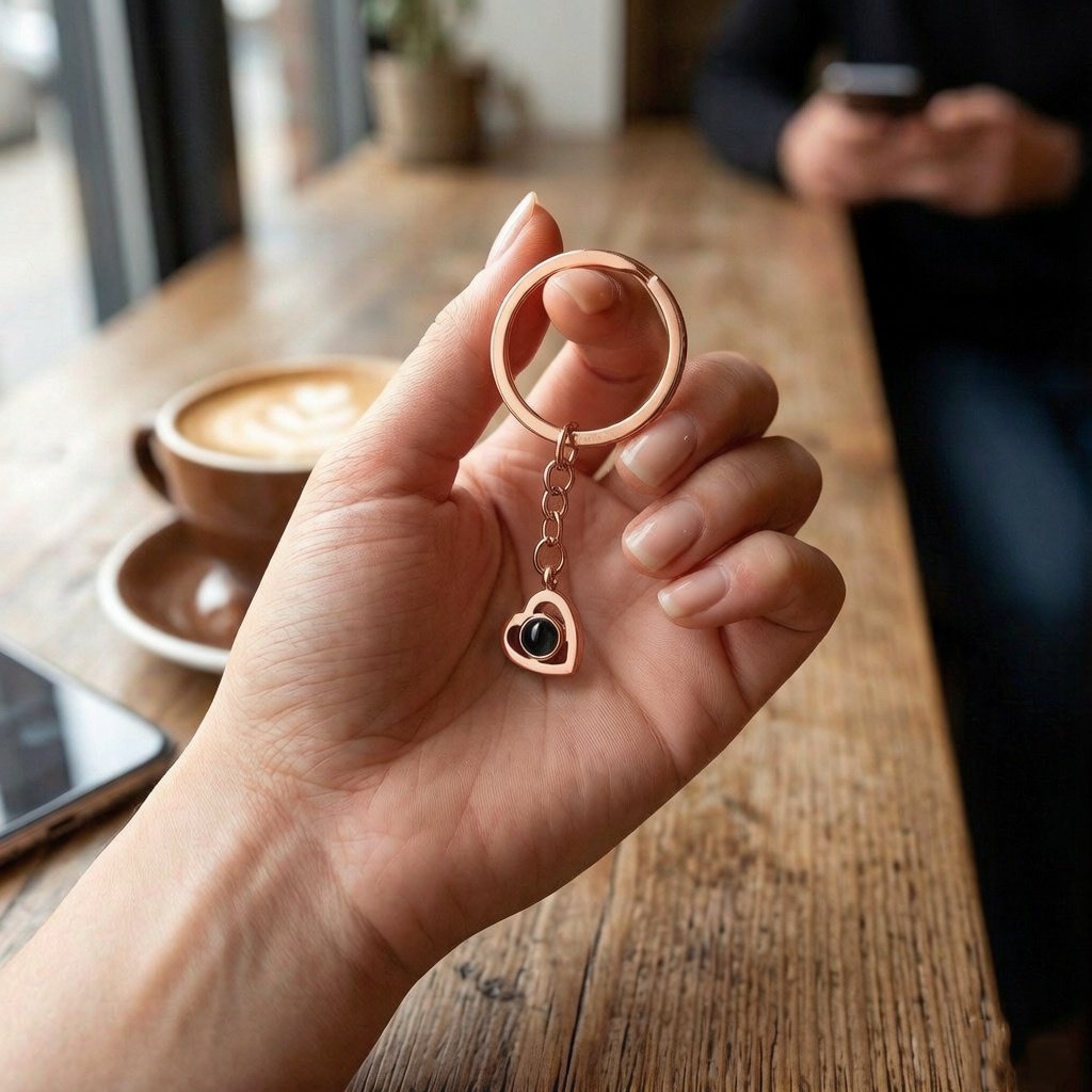Personalized Heart Photo Projection Keychain - Rose Gold2
