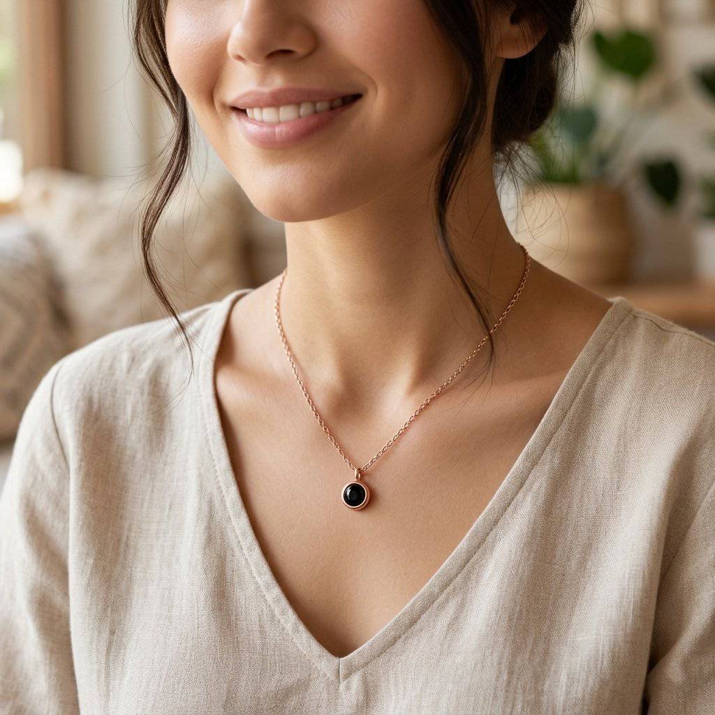 Personalized Circle Photo Projection Necklace - Rose Gold1