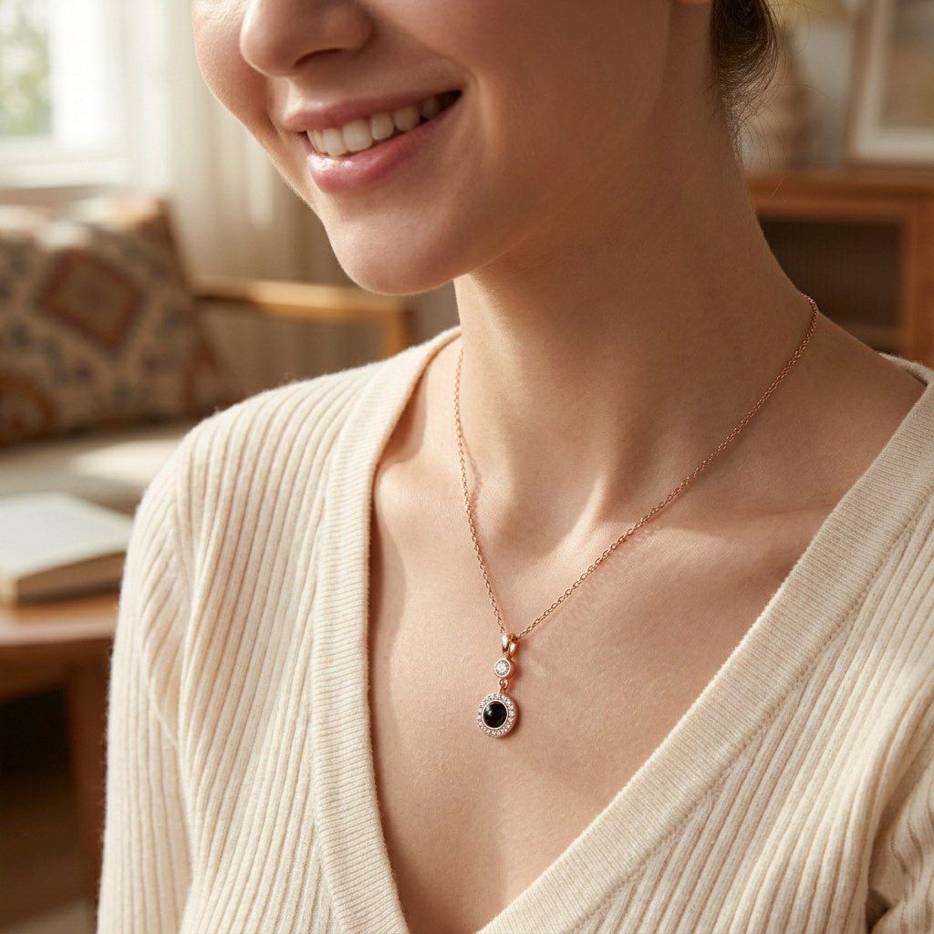 Personalized Sparkling Circle Photo Projection Necklace - Rose Gold1