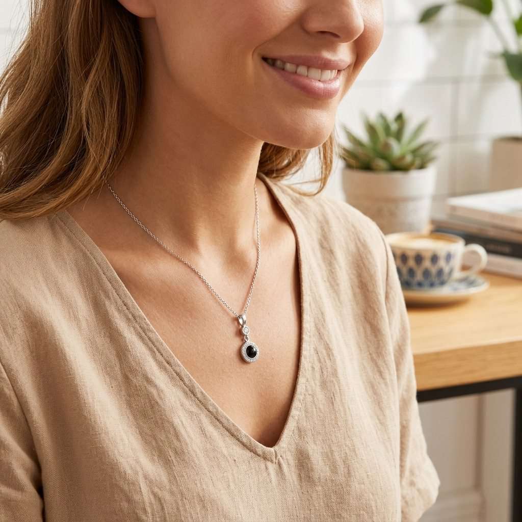 Personalized Sparkling Circle Photo Projection Necklace - Silver1