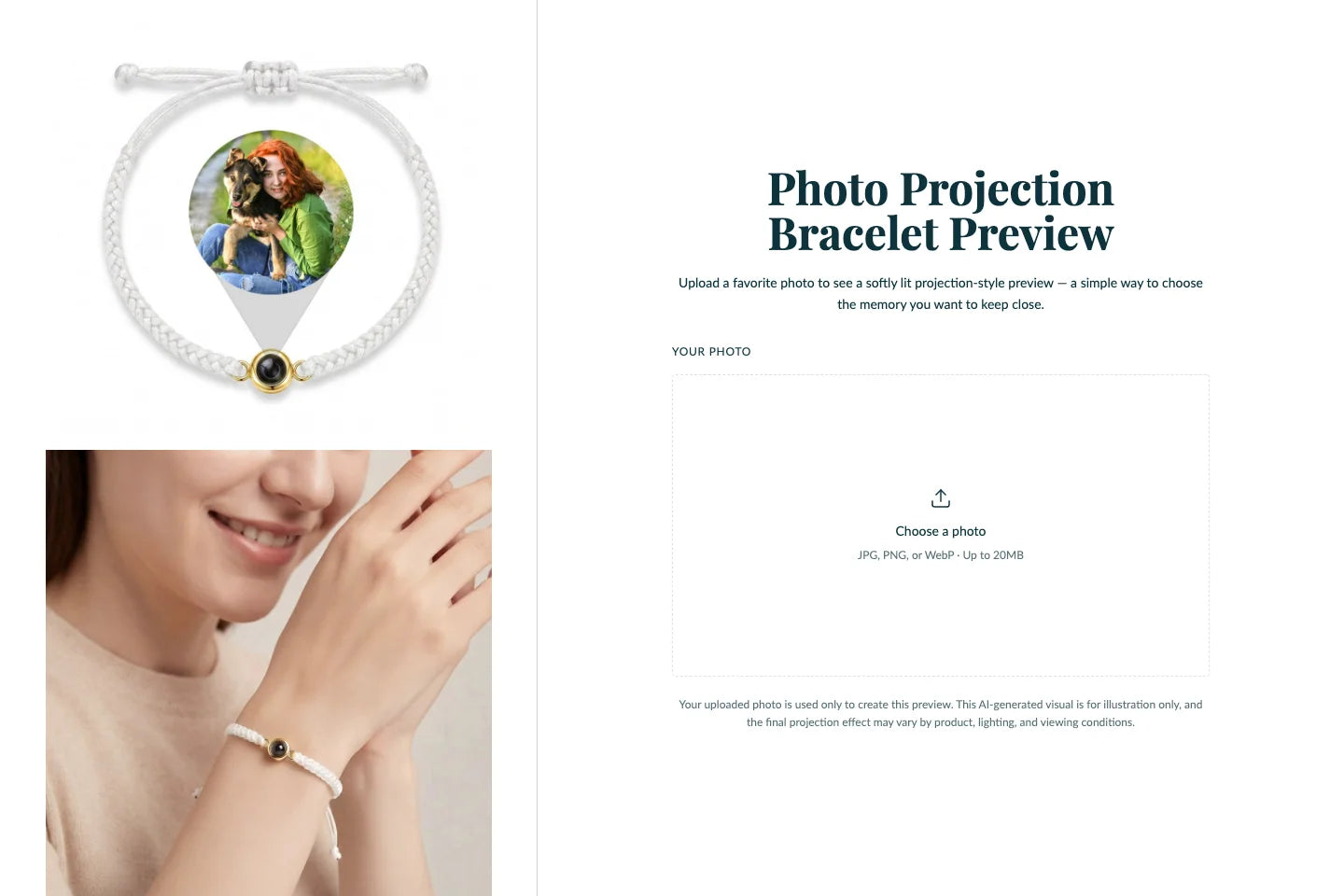 Screenshot of the photo projection preview upload screen.