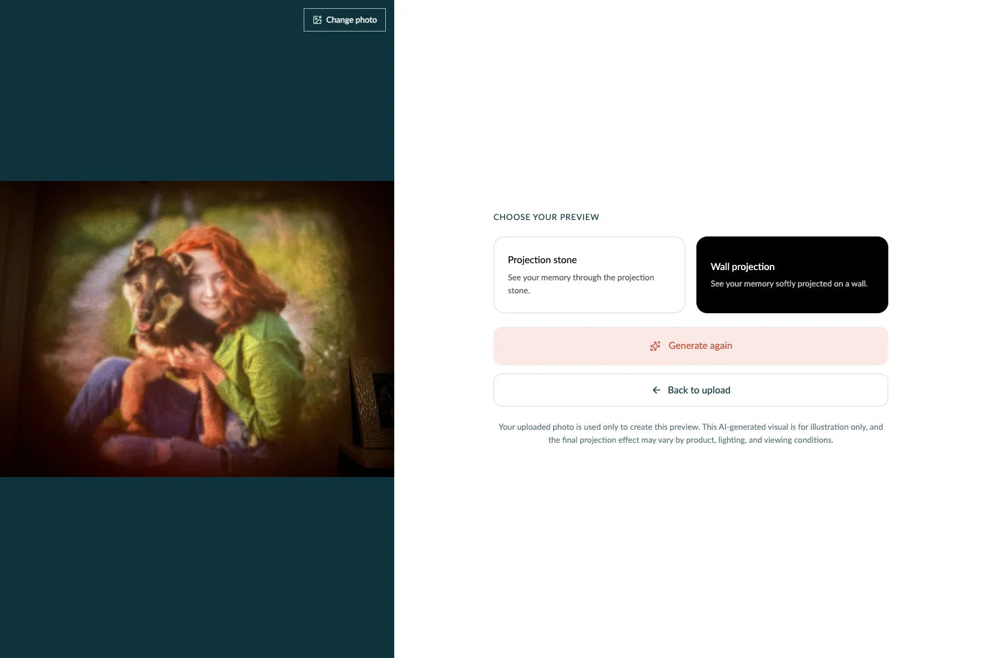 Screenshot of a completed wall projection preview.
