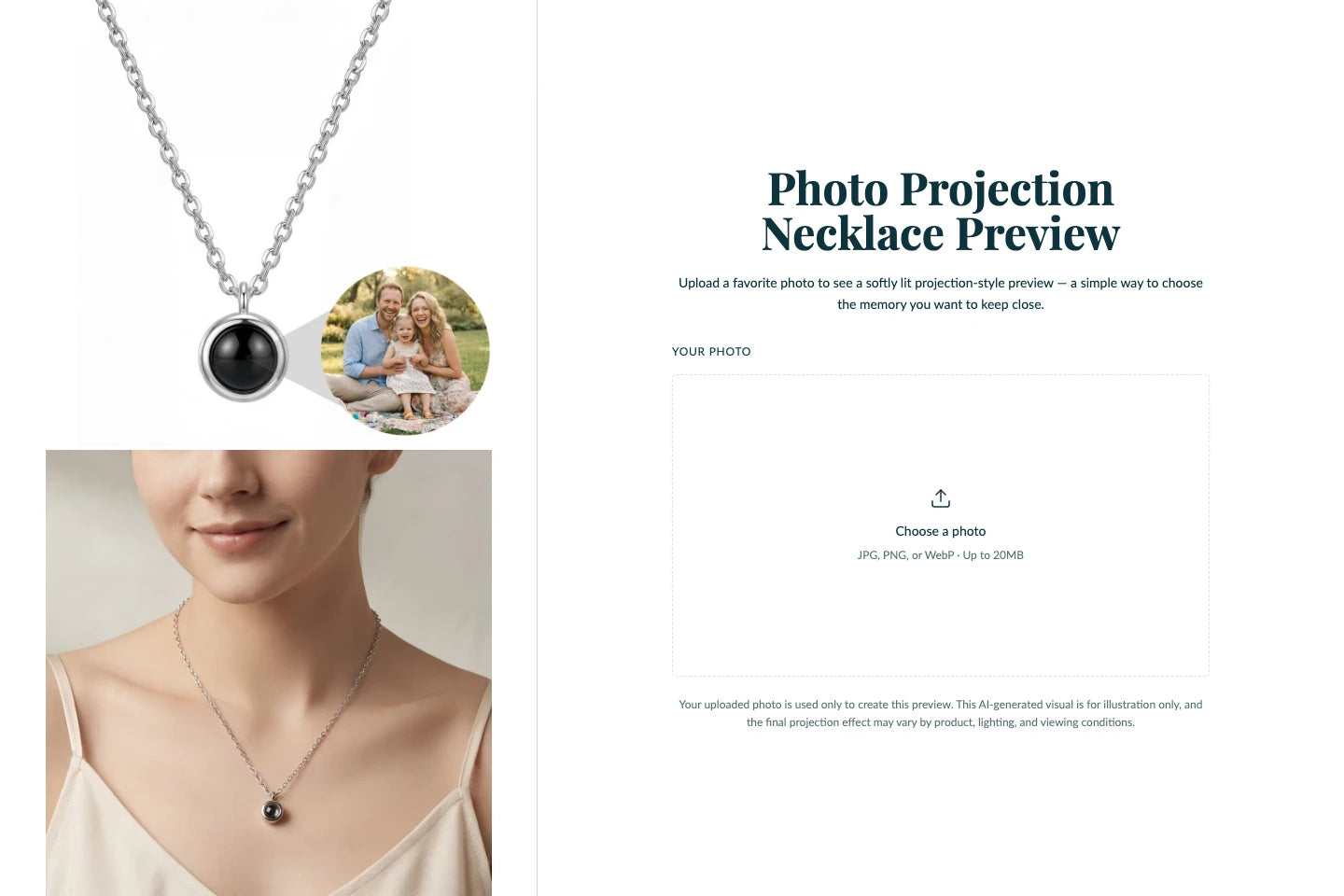 Screenshot of the photo projection preview upload screen.