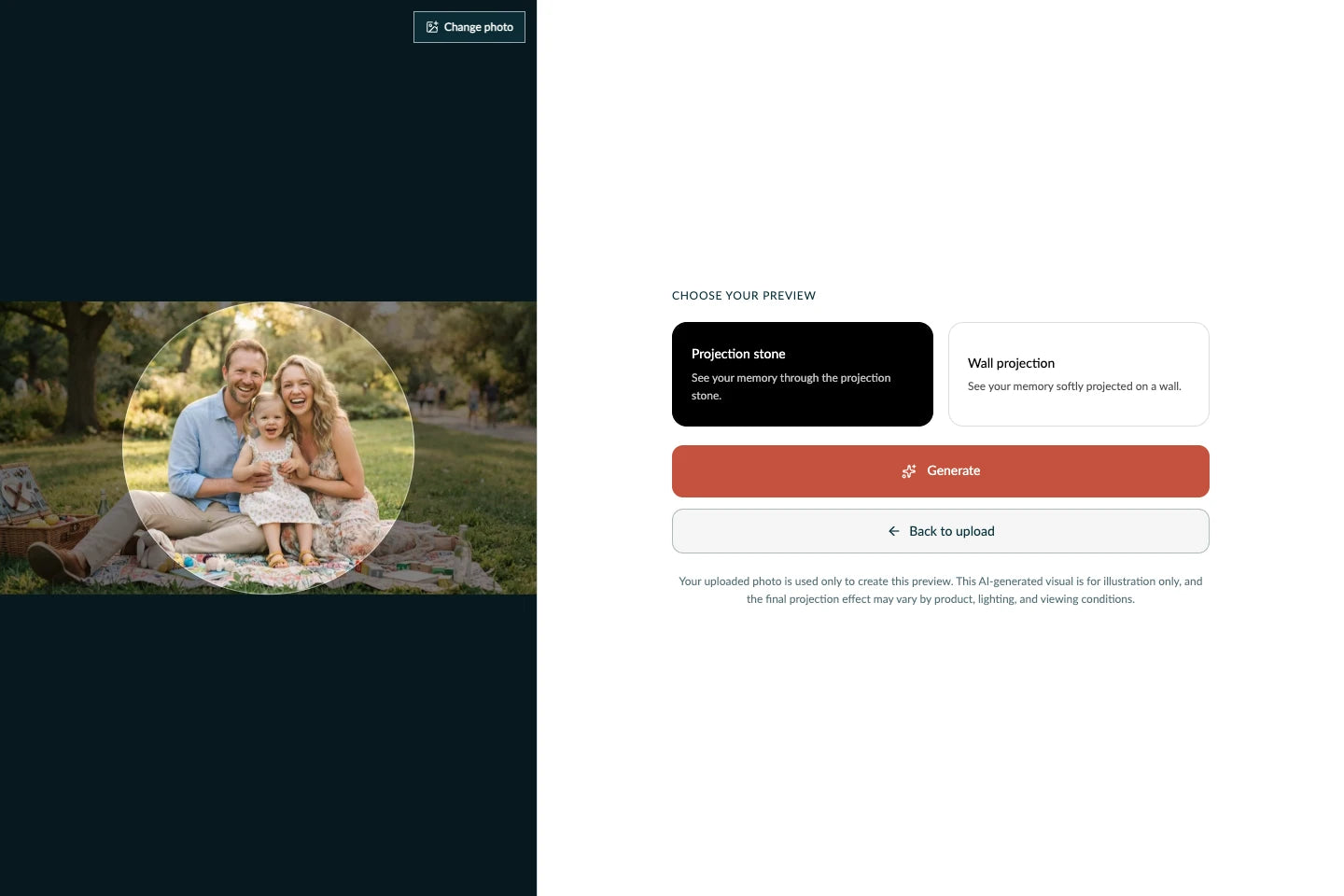 Screenshot of the preview choices and Generate button.